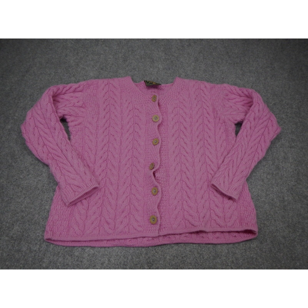Carraig Donn Cardigan Sweater Large Light Purple Cable‎ Knit Ireland Merino Wool